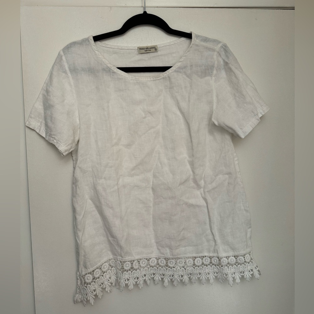 Terzo Millenio White Linen Top Lagenlook‎ size small